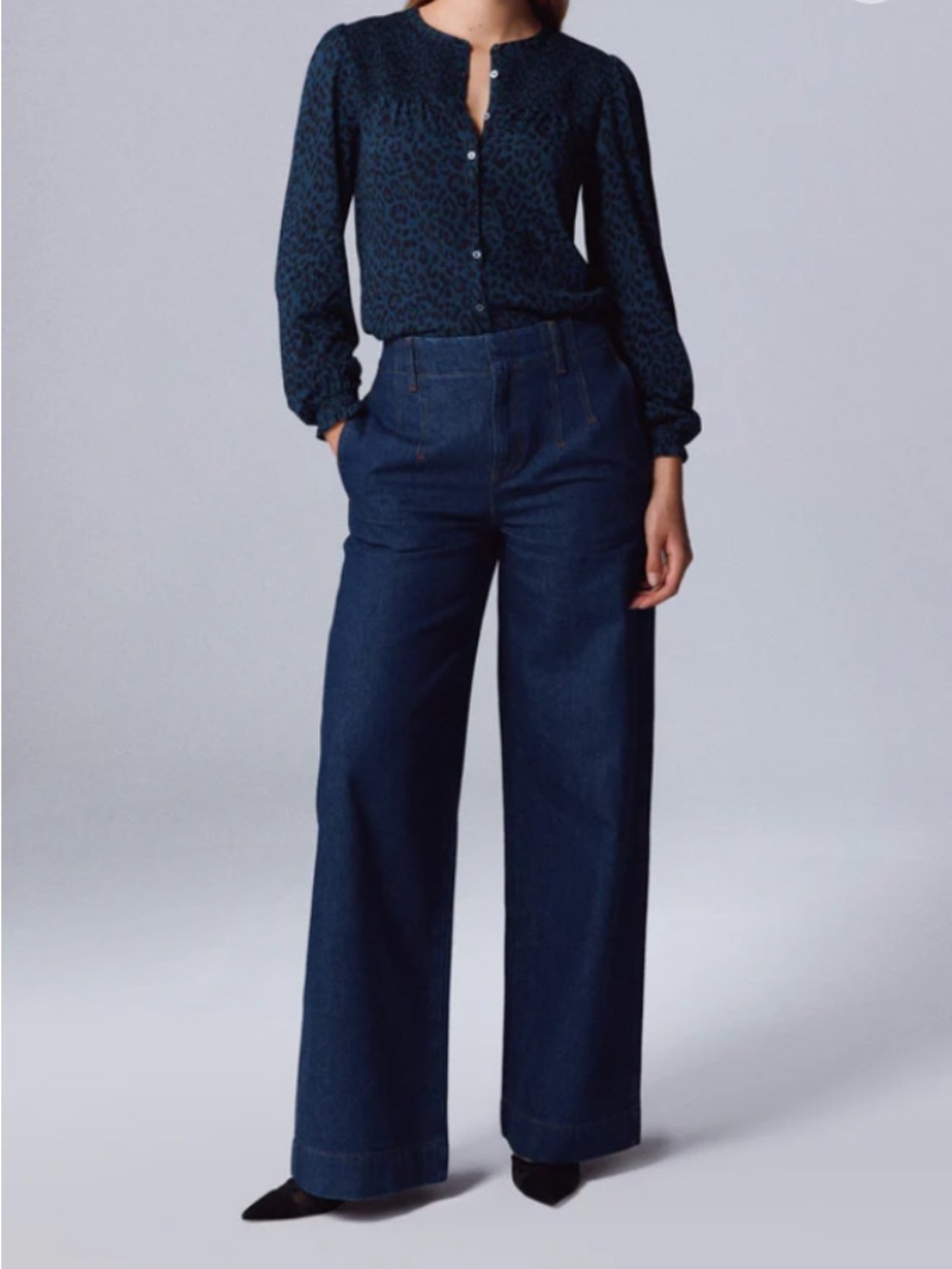 NWT BODEN Stitch Detail Wide Leg Jeans Indigo Dark Wash Size W31P - Picture 6 of 15